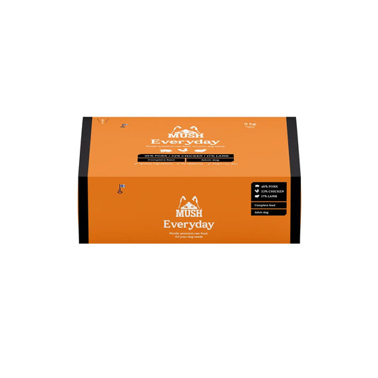 MUSH Everyday® Sort 9 kg – BARF fuldfoder med gris, kylling og lam
