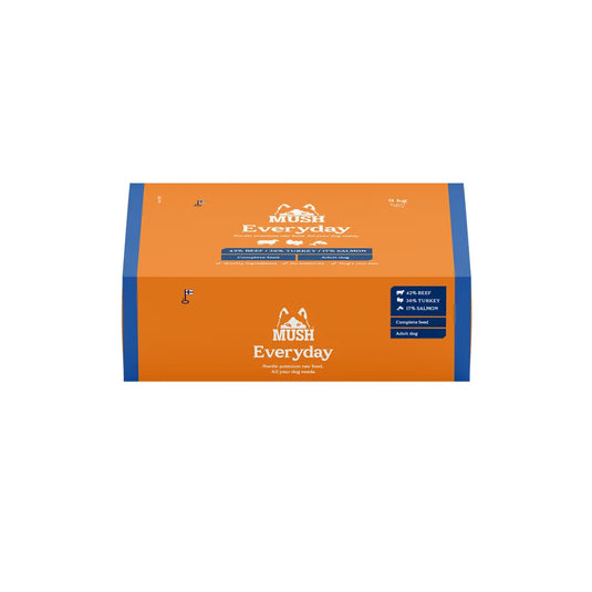 MUSH Everyday® Blå 9 kg – BARF fuldfoder med okse, kalkun og laks