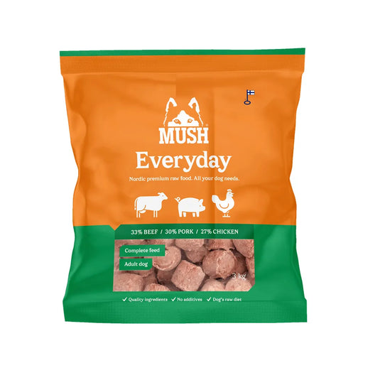 MUSH Everyday 3kg Grøn – BARF Fuldfoder til Hunde
