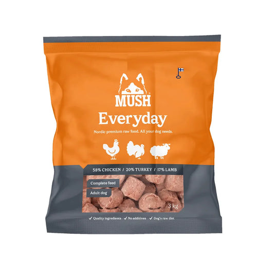 MUSH Everyday 3kg Grå – BARF Fuldfoder til Hunde