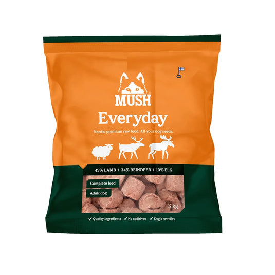 MUSH Everyday Wild – BARF med rensdyr, lam & elg (3 x 3 kg)