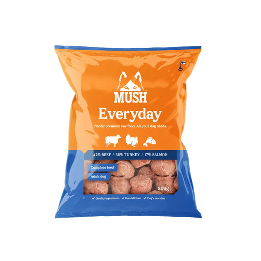 MUSH Everyday Blå 800 g – BARF med okse, kalkun og laks
