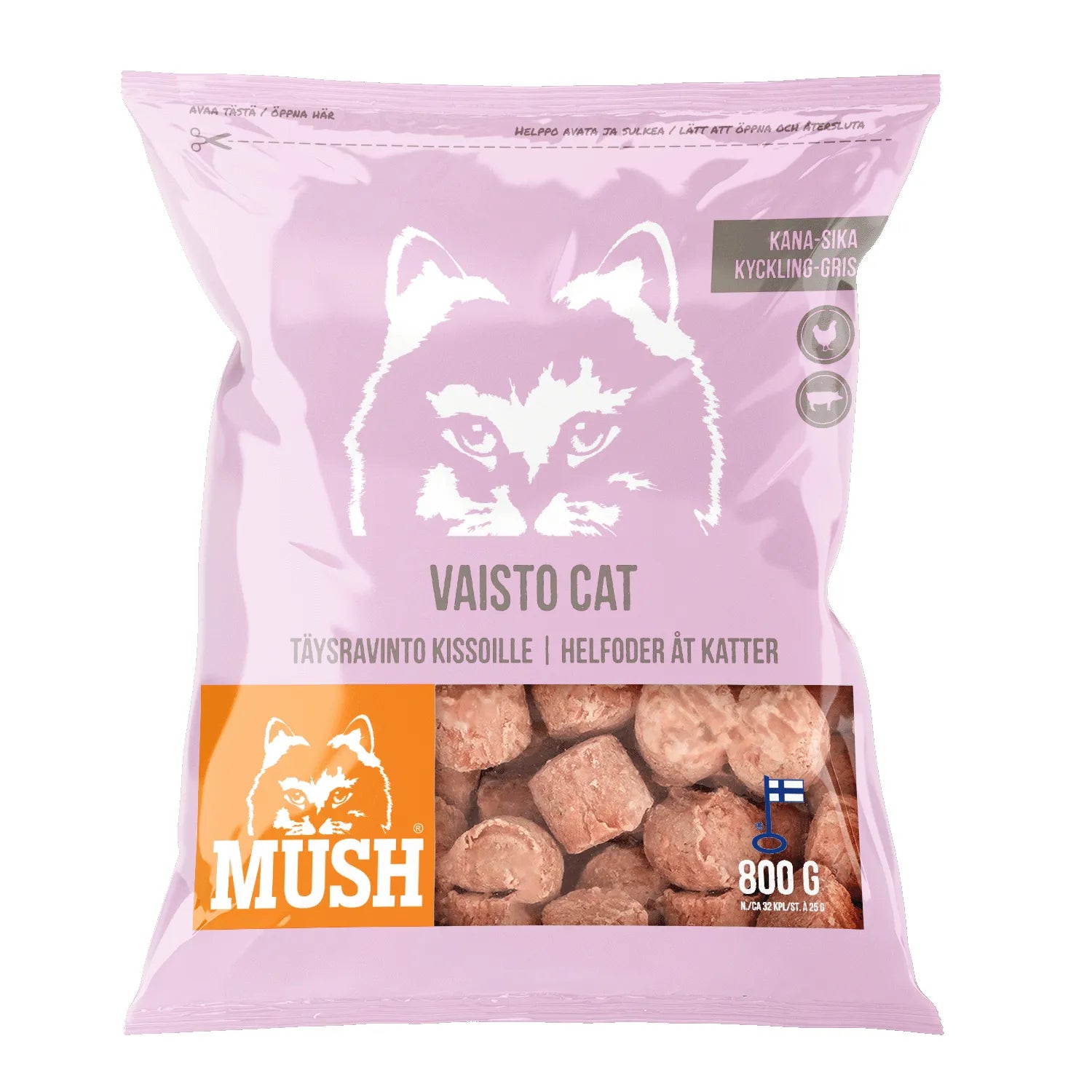 MUSH Vaisto Cat Pink 800g – BARF til Katte (Kylling & Gris) – Arthurs Barf
