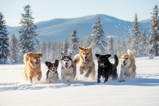 Dogs playing in snow